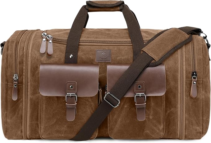 Waxed Canvas Duffle Bag for Men 50L Travel Duffel Bags Expandable Genuine by DensataTravelBag
