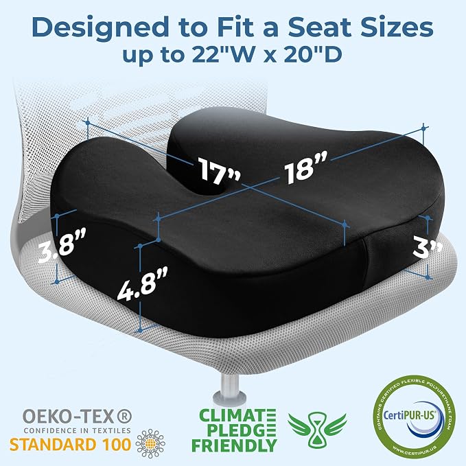 5 STARS UNITED Seat Cushion for Tailbone Pain Relief – Large Memory Foam - Image 4