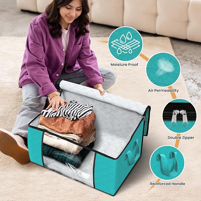 Fab totes 6 Pack Clothes Storage, Foldable Thick Fabric Blanket Storage Bags - Image 4