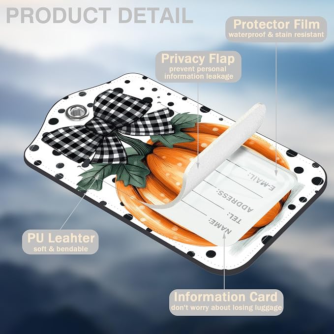 2 Pcs Pumpkin with Checkered Bow Luggage Tags - Image 3