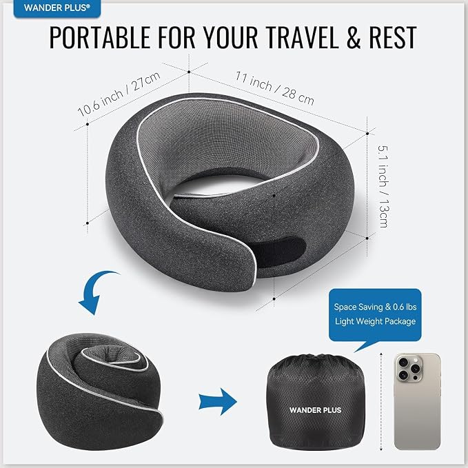 WANDER PLUS® Travel Neck Pillow, Memory Foam Neck Pillow - Image 3