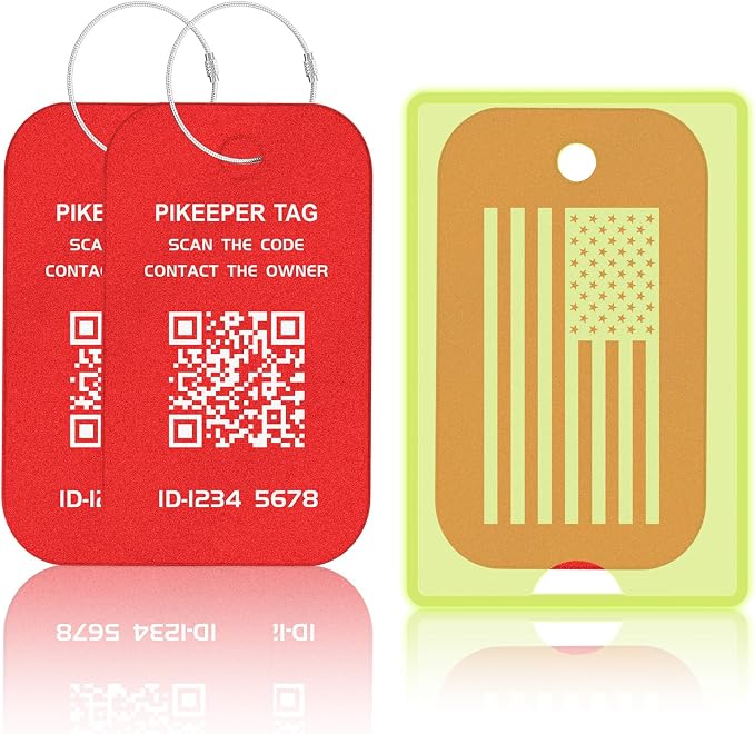 Engraved Aluminum Luggage Tag, American Flag Suitcase ID Tag by PIKEEPER