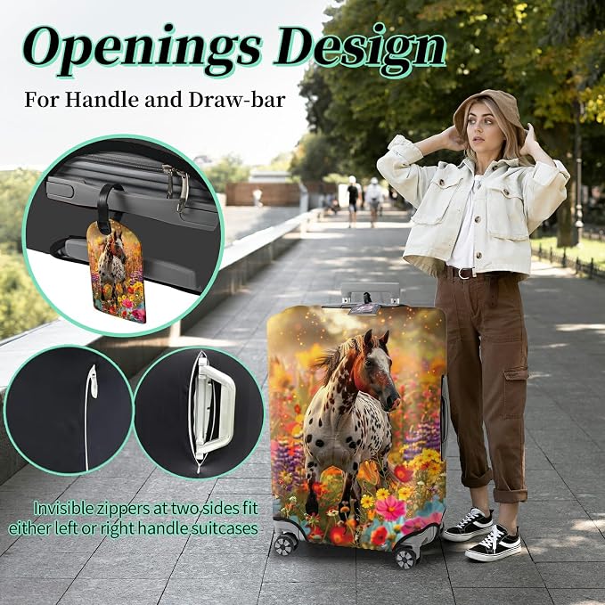 Luggage Cover Suitcase Protector + Tag, Spotted Horse Garden Travel Suitcase - Image 4