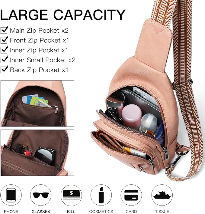 7L Sling Bag for Women Men Leather Small Sling Backpack Daypack Anti Theft - Image 3