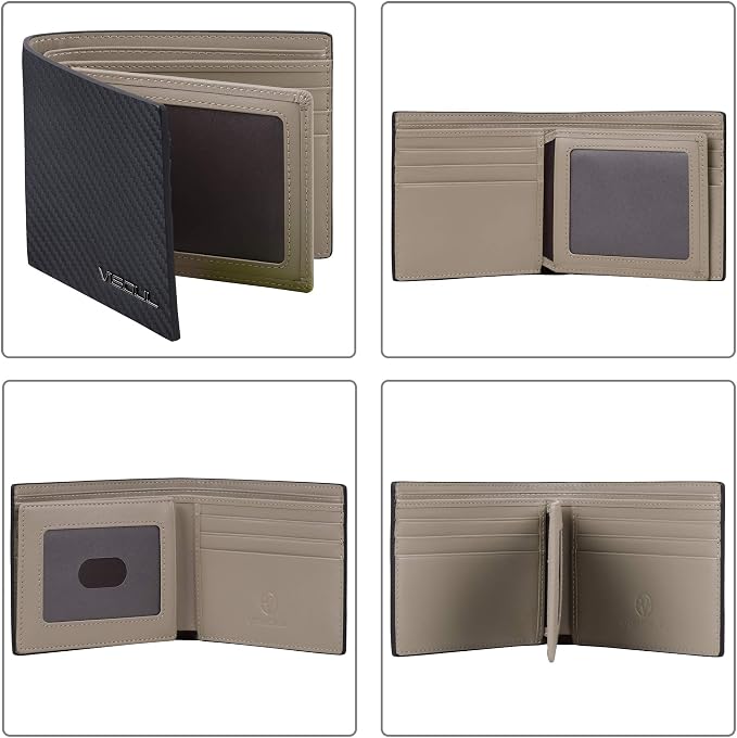 VISOUL Mens Carbon Fiber Leather Bifold Wallet - Image 3