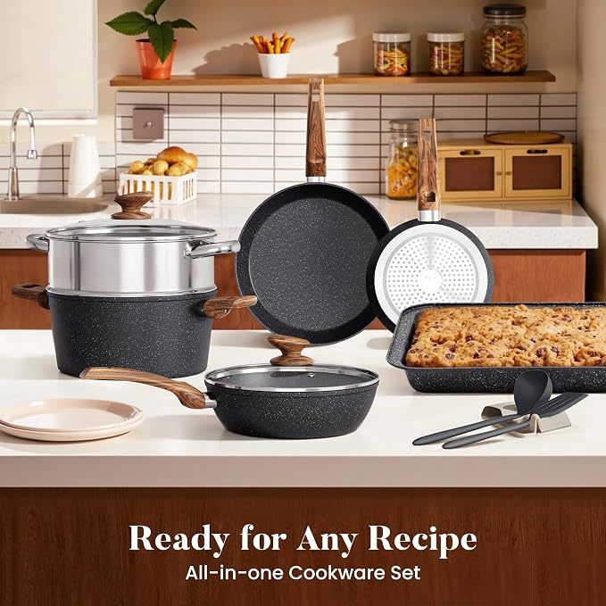 Kitchen Academy Induction Cookware Set-17 Piece Non-stick Cooking Pan Set - Image 8
