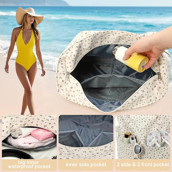 LEDAOU Beach Bag Waterproof Sandproof Women Tote Bag Pool Bag - Image 4