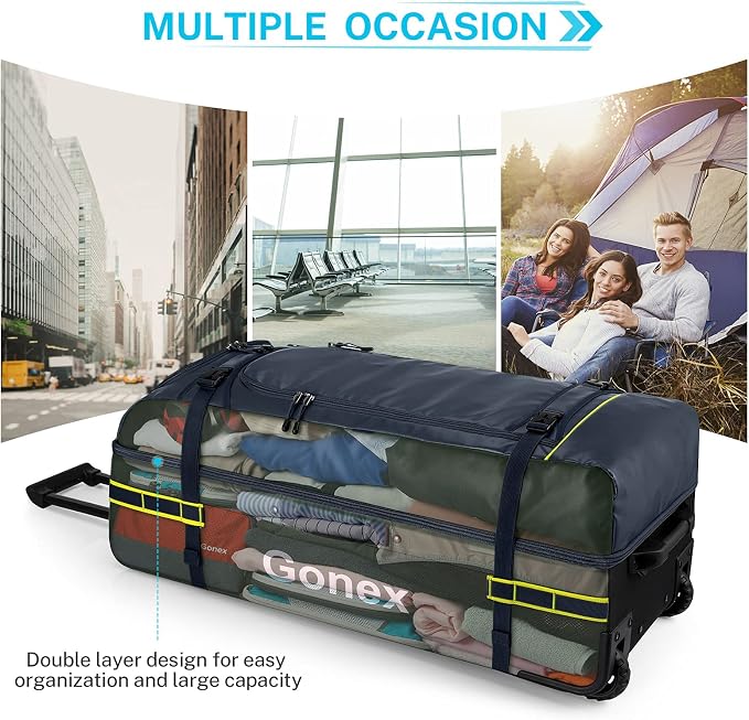 Gonex Rolling Duffle Bag with Wheels, 100L Water Repellent Large Wheeled Travel - Image 3