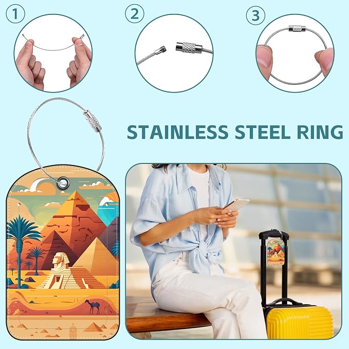 2 Pack Cute Luggage Tag for Suitcases Pyramid of Egypt Leather Luggage Tags - Image 3