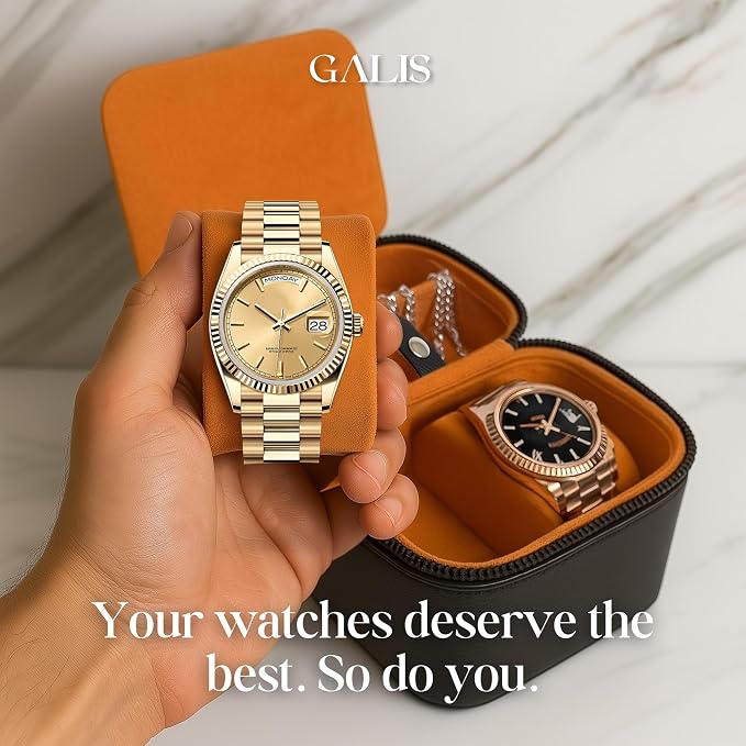 Galis Luxury Watch Case for Men High End Portable 2-Slot Watch Holder and Watch - Image 2