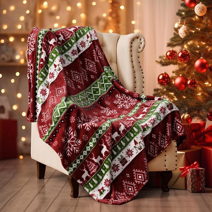 PHF Printed Fleece Throw Blanket, No Shed No Pilling Ultra Soft Plush Cozy Xmas by PHF