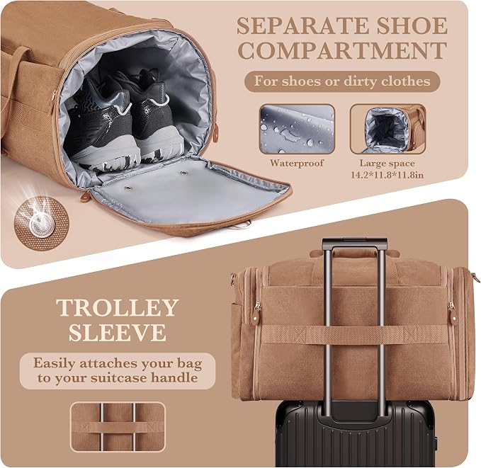 SHOWKOO Duffle Bag for Travel 60L Expandable Canvas Travel Bag Durable Vintage - Image 6