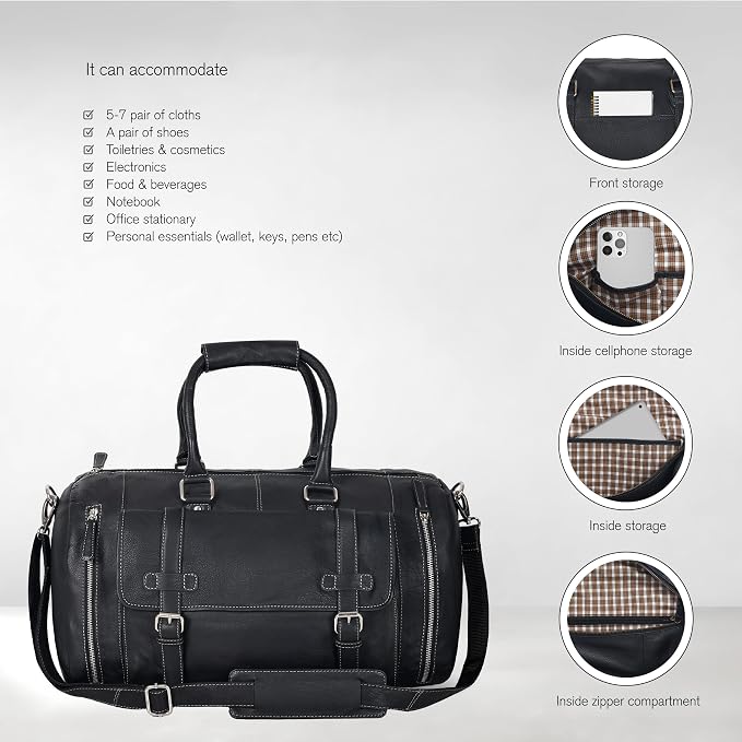 Genuine Leather Duffle Bag for Men | Vintage Weekender Travel Bag | Overnight - Image 3