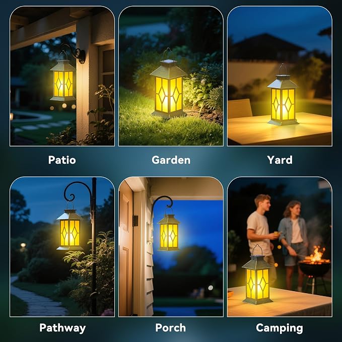 2Pack Patina 13" Metal & Glass Solar Lantern - Image 3