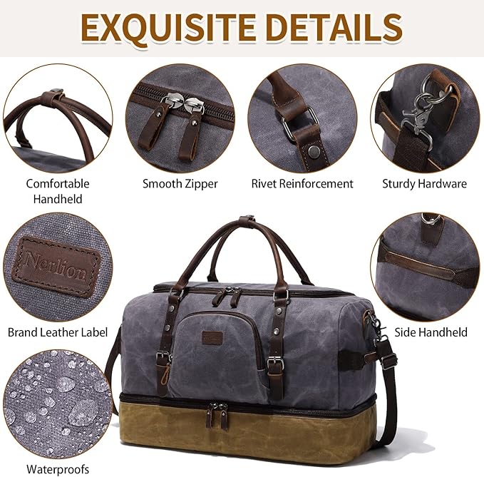 Nerlion Weekender Bag with Shoe Compartment Large Overnight Bag - Image 5