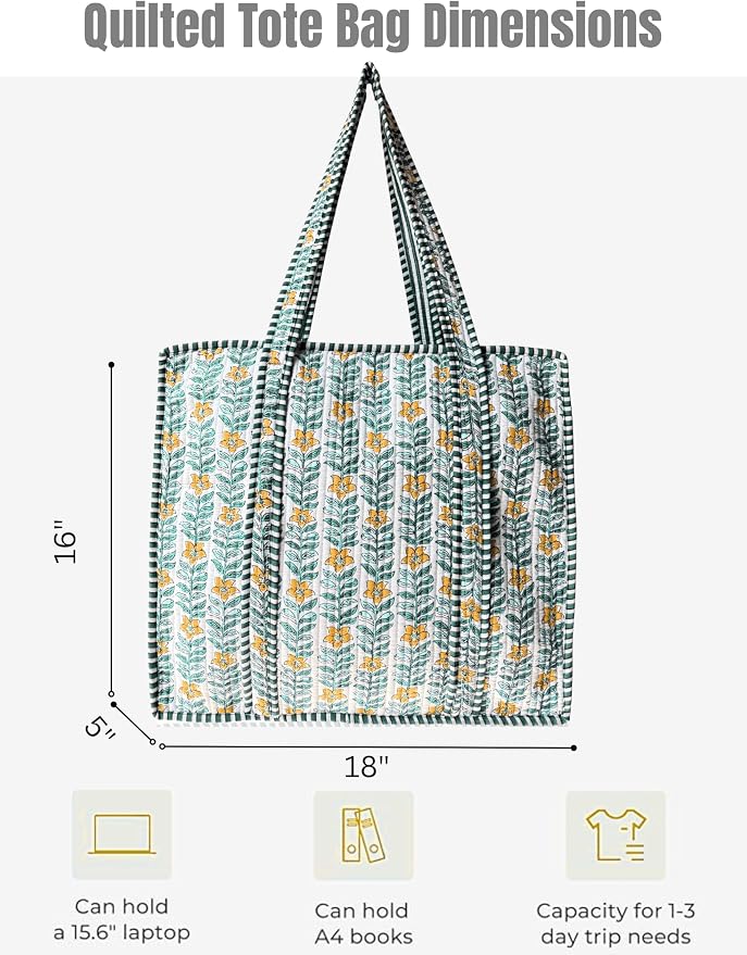 Cotton Quilted Tote Bag for Women – Large Beach & Travel Tote - Image 5