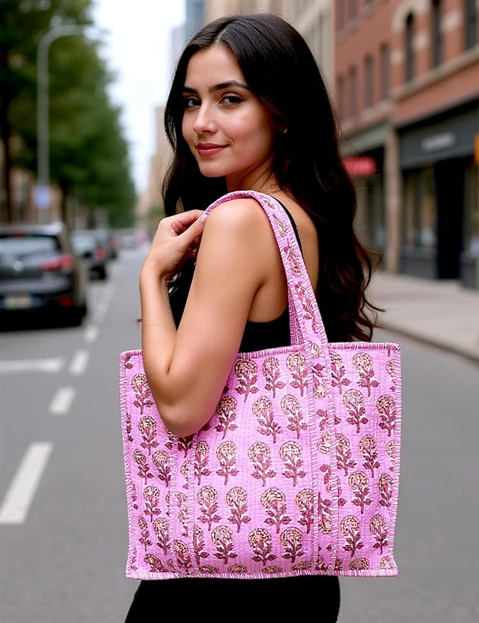 Cotton Quilted Tote Bag for Women – Large Beach & Travel Tote - Image 3