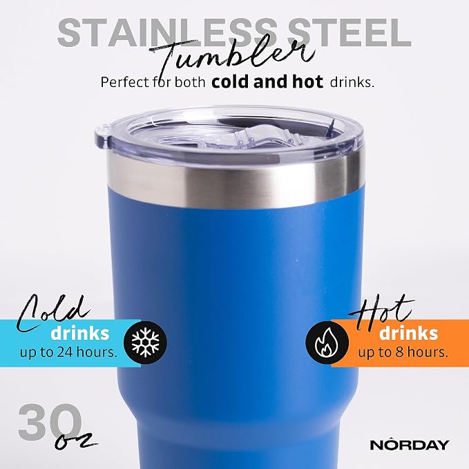 NORDAY | Tumbler with Lid - 30oz - Blue Insulated Tumbler - Stainless Steel - Image 3