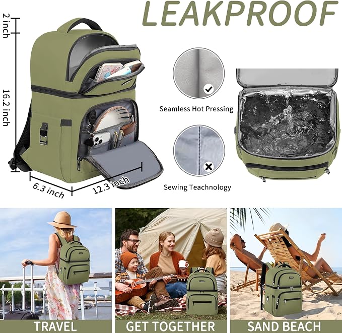 Cooler Backpack, Insulated Backpack Cooler Leakproof Double Deck Cooler Bag - Image 6