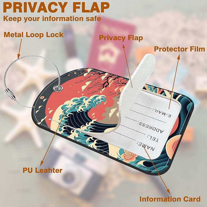 Japanese Style Ocean Wave Sun Leather Luggage Tag - Image 3