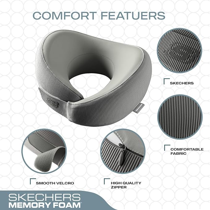 Skechers Men's Memory Foam Neck Pillow, Comfortable & Breathable Travel Pillow - Image 3
