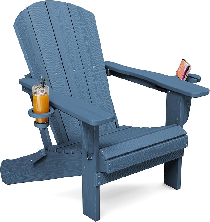 SERWALL Folding Adirondack Chair, Dual Cup Holders & All-Weather HDPE, by SERWALL