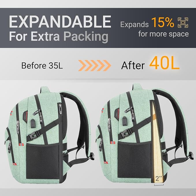 40L Expandable Laptop Backpack, Anti-thief Travel Backpack - Image 3