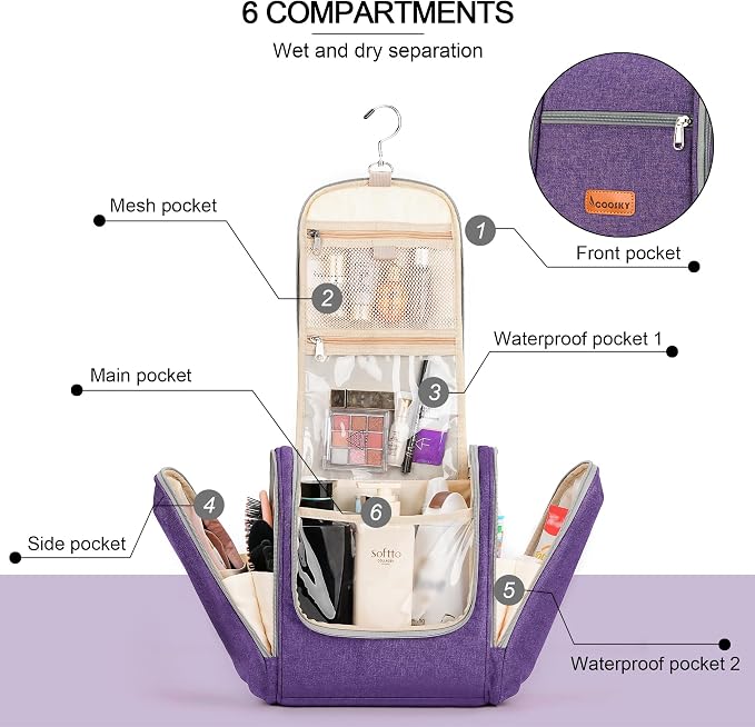 Extra Large Toiletry Bag for Women and Men, 6 Organizer Compartments, Holds - Image 3