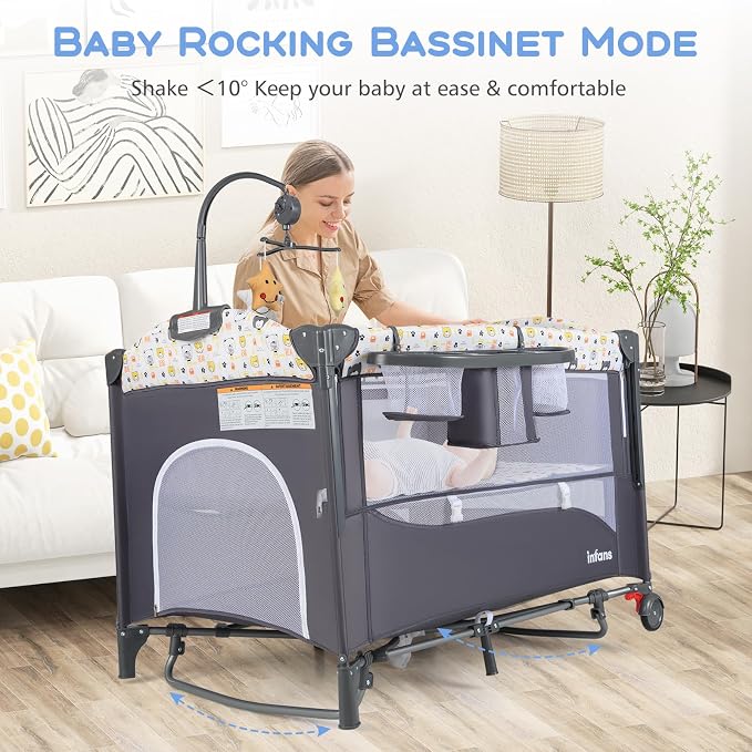 INFANS Pack and Play, 5 in 1 Baby Bedside Sleeper - Image 7