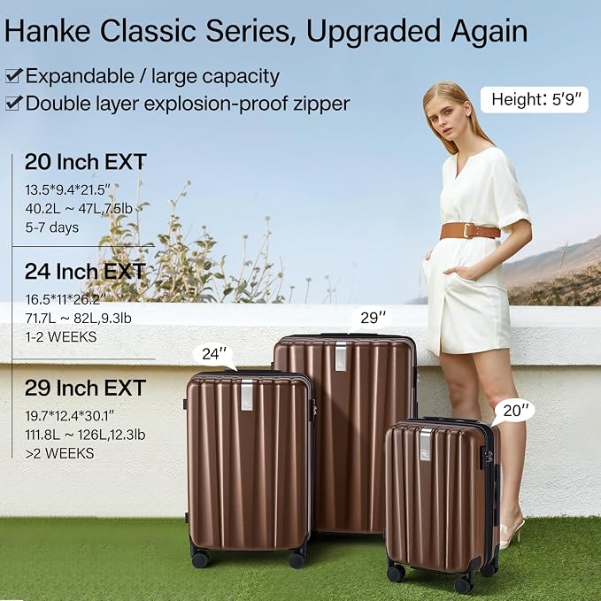 Hanke Expandable Hard Shell Luggage Sets 2 piece Carry on Luggage - Image 2
