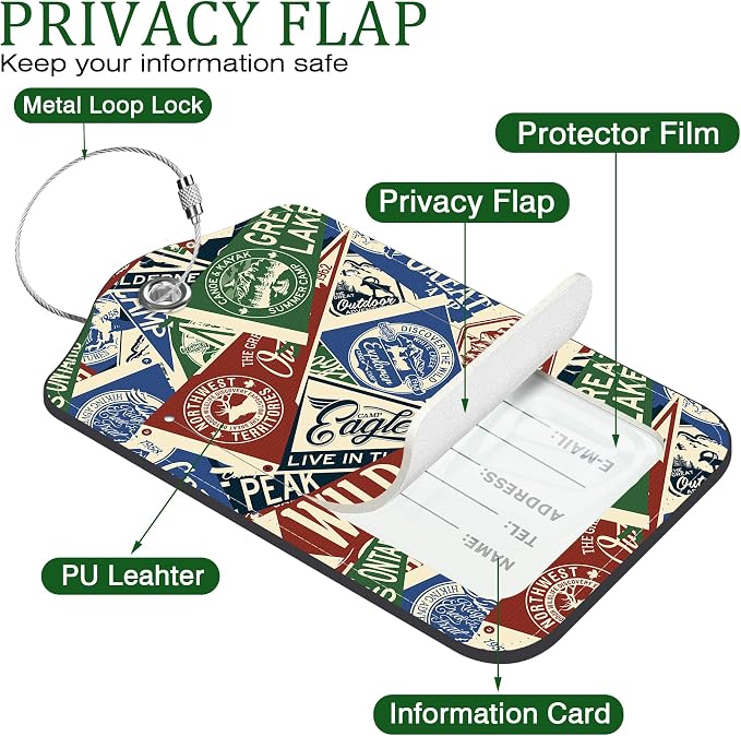 2 Pack Luggage Tag for Suitcase Nautical Patches Mountain Lake Camp Flag - Image 3