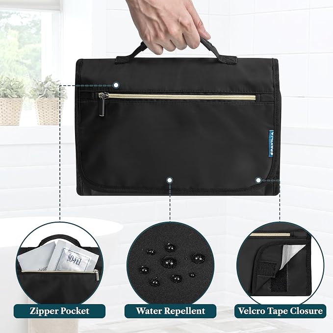 PAVILIA Hanging Toiletry Bag Women Men, Travel Kit Foldable Large Toiletries - Image 5