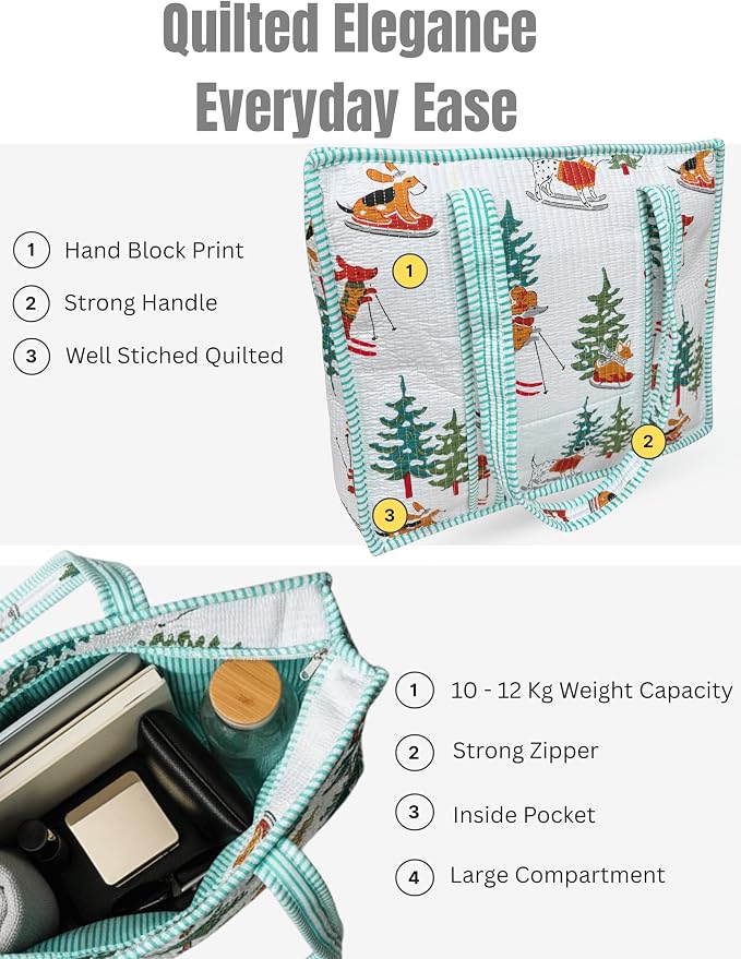 Cotton Quilted Tote Bag for Women – Large Beach & Travel Tote - Image 2