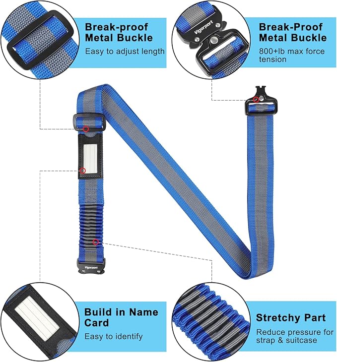 Vigorport Luggage Straps for Suitcases 2 Pack, Heavy Duty Metal Buckle Luggage - Image 4