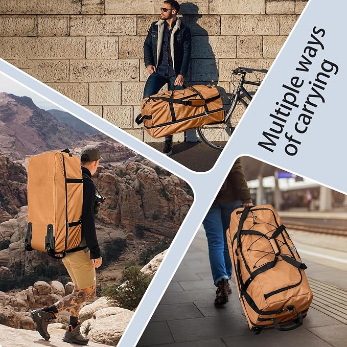 110L Expandable to 140L 32” Foldable Oxford Soft-Sided Rolling Duffle Bag - Image 4