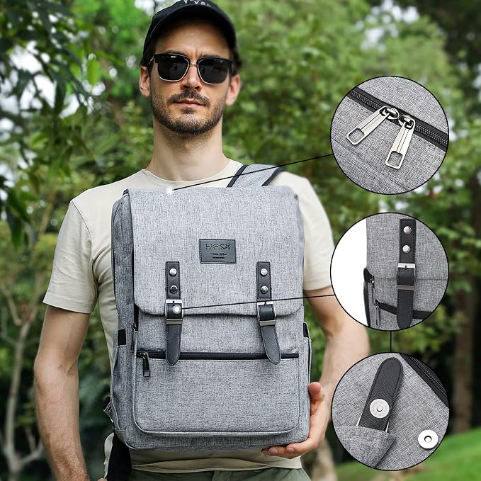 HFSX Vintage Backpack Anti Theft Laptop Backpack Men Women Business Travel - Image 6