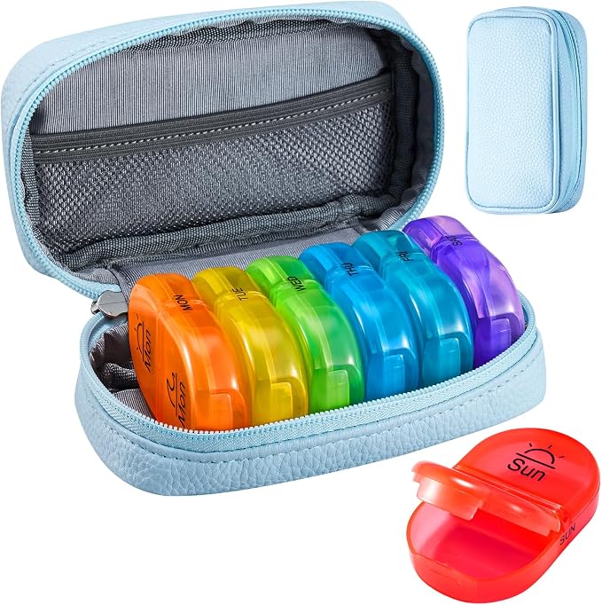 Serfeymi Weekly Travel Pill Organizer 2 Times A Day AM PM Upgraded Rainbow Pill by Serfeymi