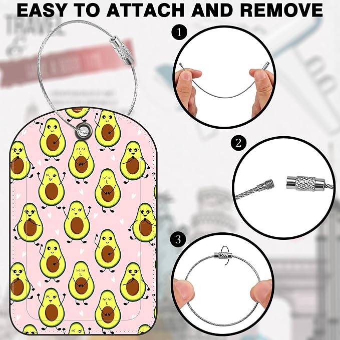 2 Pack PU Luggage Tags for Suitcase, Avocado Suitcase Tag Leather ID Label Bag - Image 4