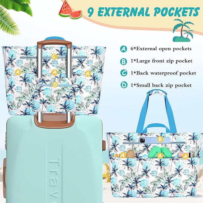 Extra Large Beach Bags for Women, Waterproof Sandproof Beach Tote Bag Zipper - Image 6