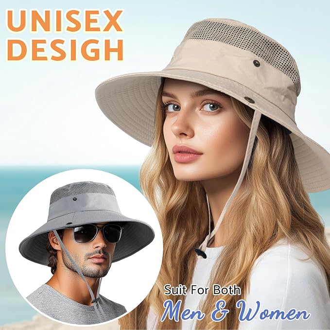 PFFY Sun Bucket Hats for Men Women 3” Wide Brim UPF 50+ Fishing & Beach Hat - Image 2
