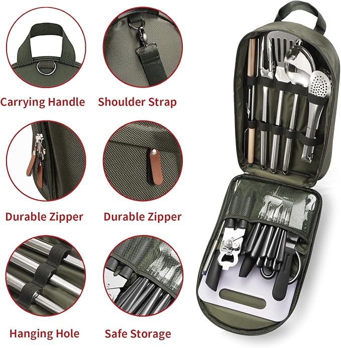 Portable Camping Kitchen Utensil Set-27 Piece Cookware Kit, Stainless Steel - Image 2