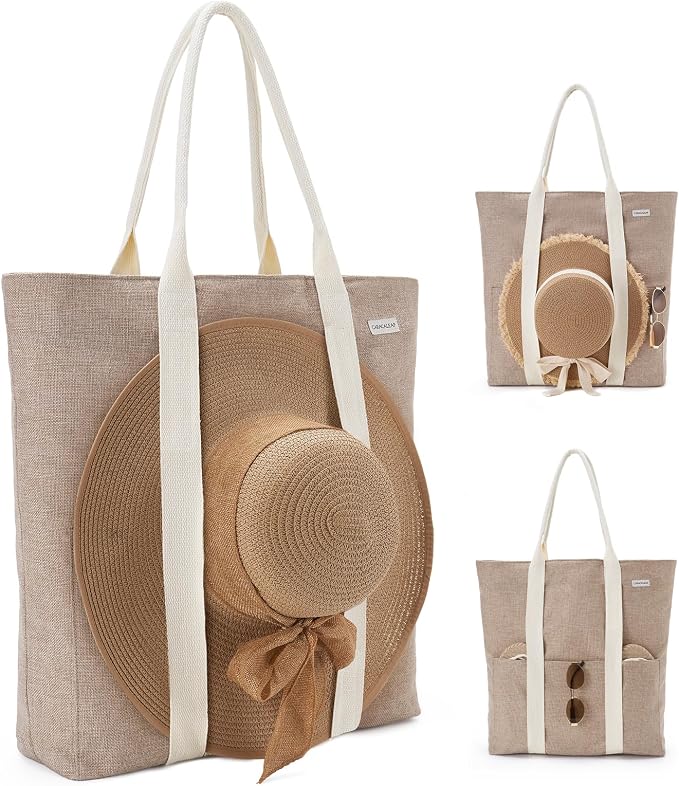 Large Beach Tote Bag with Zipper-Travel Tote Bag by Caracaleap