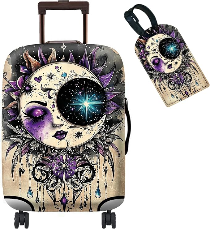 Luggage Cover Suitcase Protector Plus 1 Luggage Tag, Gothic Moon Face Travel by BWEGRHE