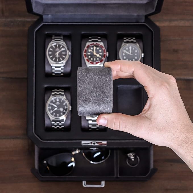 ROTHWELL Gift Box with 6 Slots Leather Watch Box and 2 Watches Travel Case - Image 9