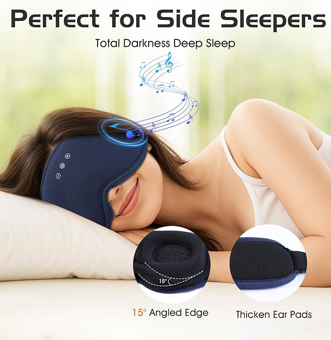 Bluetooth Sleep Mask with 2 Removable 3D Contoured Cup, Bamboo Cotton Sleeping - Image 7