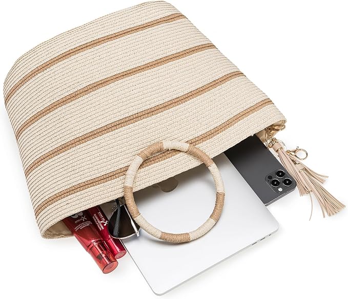 Beach Bags for Women Straw Tote Bag Summer Beach Bag Large Woven Straw Tote for - Image 6