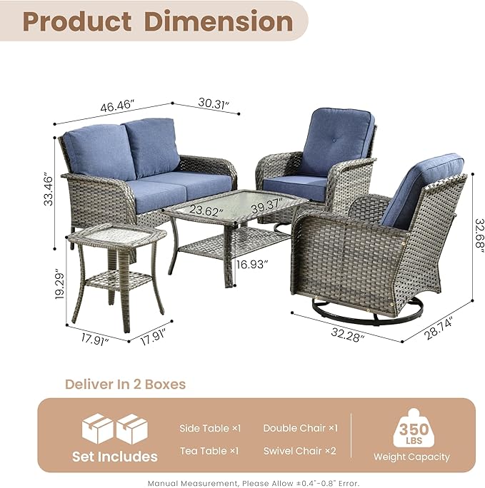HOOOWOOO Patio Furniture Set, 5 Pieces Outdoor Conversation Set, All Weather - Image 7