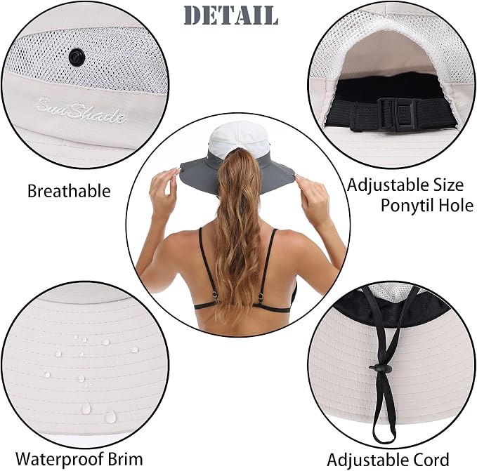 Womens Summer Sun Hat Beach Hat Wide Brim Outdoor UV Protection Hat Foldable - Image 3