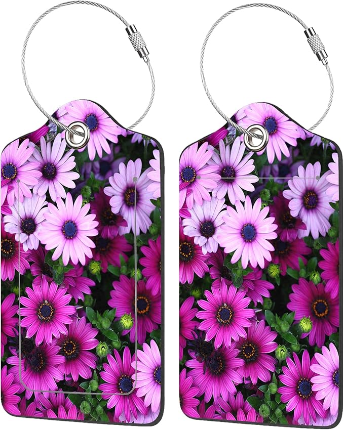 2 Pack Luggage Tags for Suitcases, Flowers Luggage Tag, PU Leather Id Label by EOBKLAX