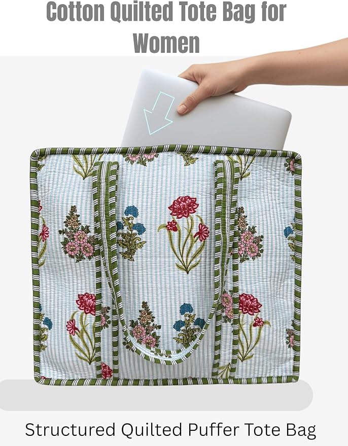Cotton Quilted Tote Bag for Women – Large Beach & Travel Tote - Image 4